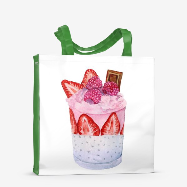 Сумка-шоппер «Акварель Стакан десерт ягоды, шоколад, крем. мороженое»