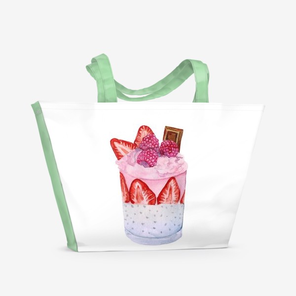 Пляжная сумка «Акварель Стакан десерт ягоды, шоколад, крем. мороженое»