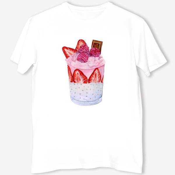 Футболка &laquo;Акварель Стакан десерт ягоды, шоколад, крем. мороженое&raquo;
