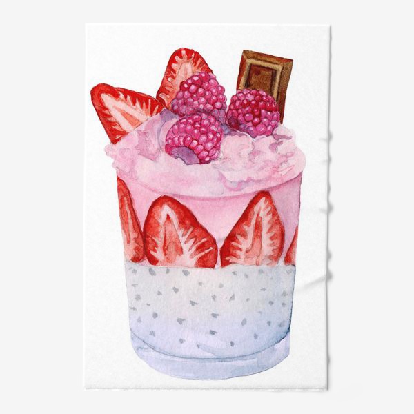 Полотенце «Акварель Стакан десерт ягоды, шоколад, крем. мороженое»