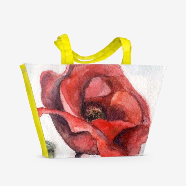 Пляжная сумка «Цветок Мак акварель»