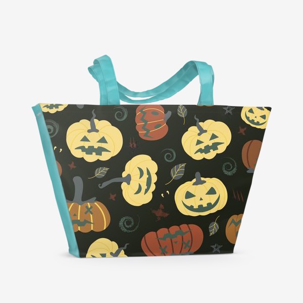 Пляжная сумка «Тыквы на черном фоне Осень. Хэллоуин узор»