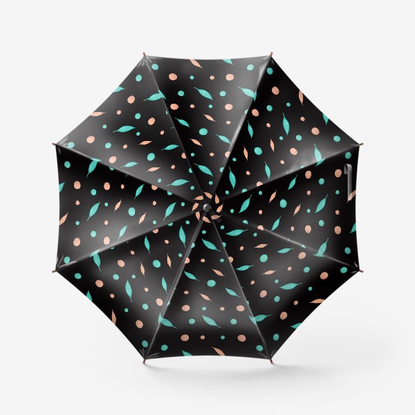 Зонт «Круги и листики на черном фоне Паттерн Узор ботаника»