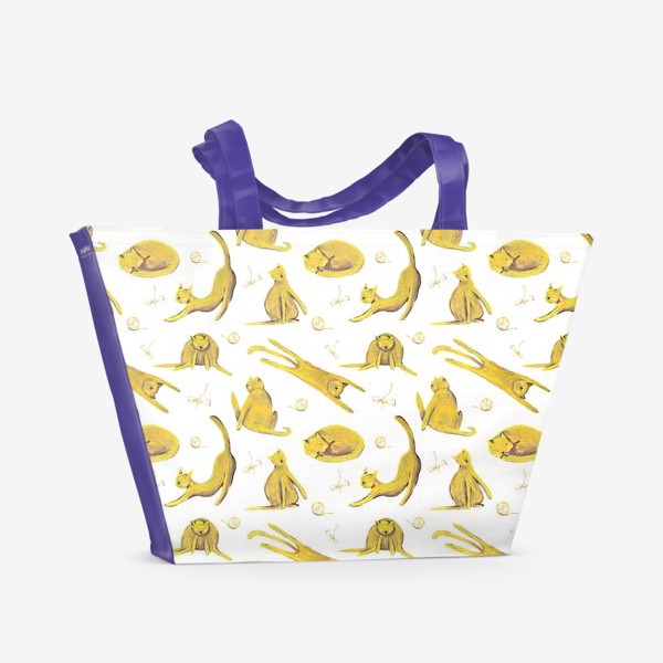 Пляжная сумка «Желтые котики на белом фоне Паттерн Узор для детей»