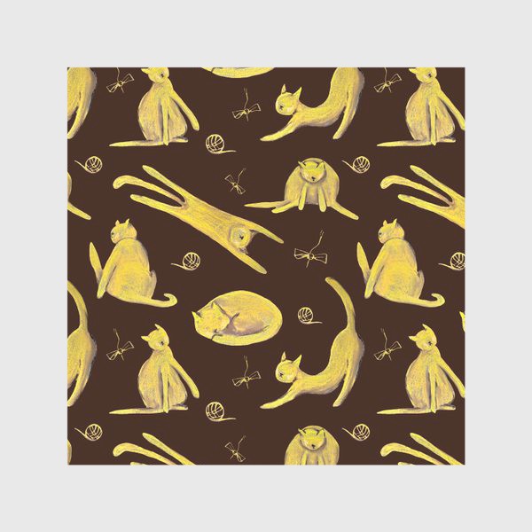 Скатерть «Желтые котики на коричневом фоне Паттерн Узор с котами для детей»