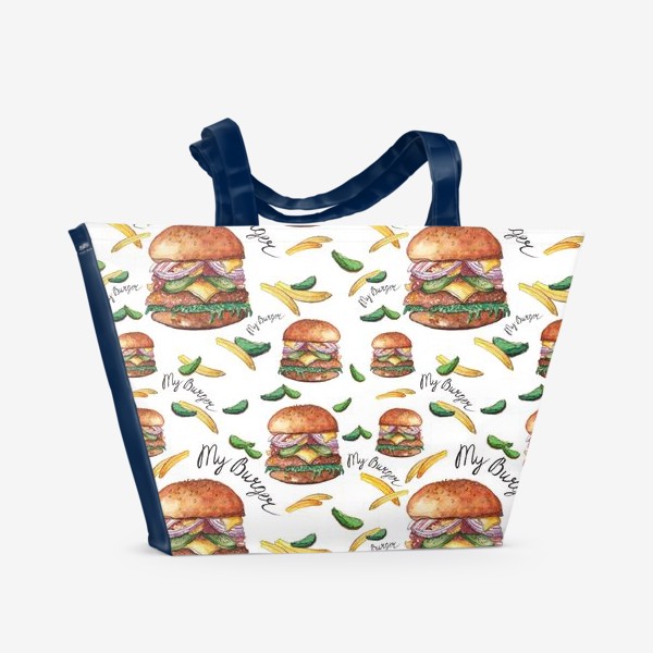 Пляжная сумка «Мой бургер .Паттерн бесшовный крупный.»