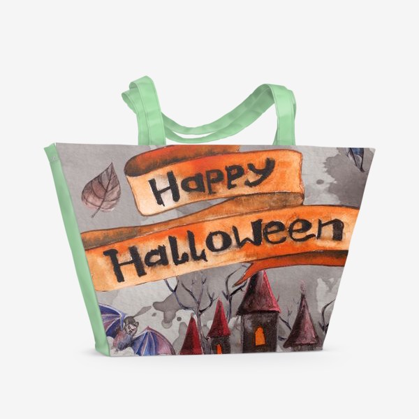 Пляжная сумка «Happy Halloween. Счастливого Хелоуина. Постер-открытка символика Хелоуина»