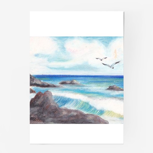 Постер «Черное море. Морской берег. Скалы. Чайки. Морская волна. Облака»
