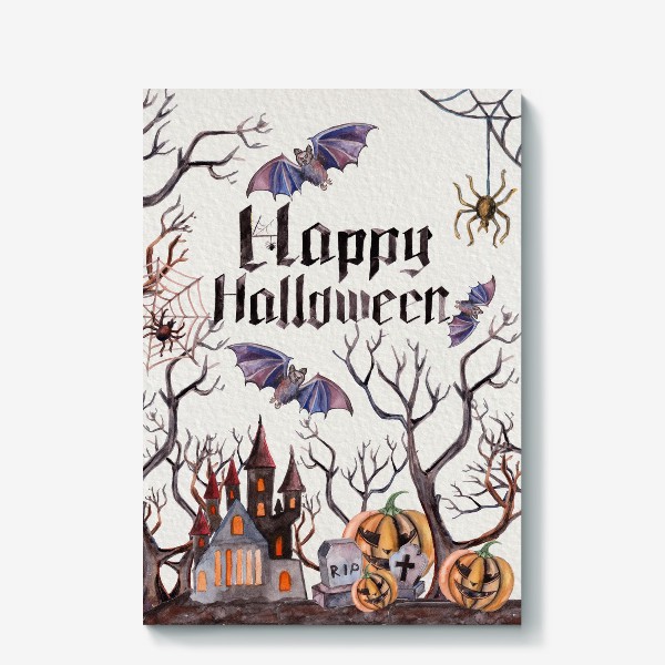 Холст «Happy Halloween. Счастливого Хелоуина. Постер-открытка символика Хелоуина»