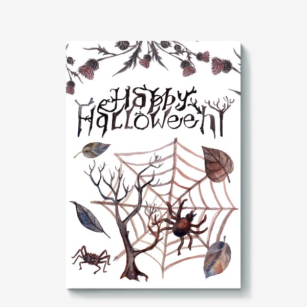 Холст «Happy Halloween. Счастливого Хелоуина. Постер-открытка символика Хелоуина»