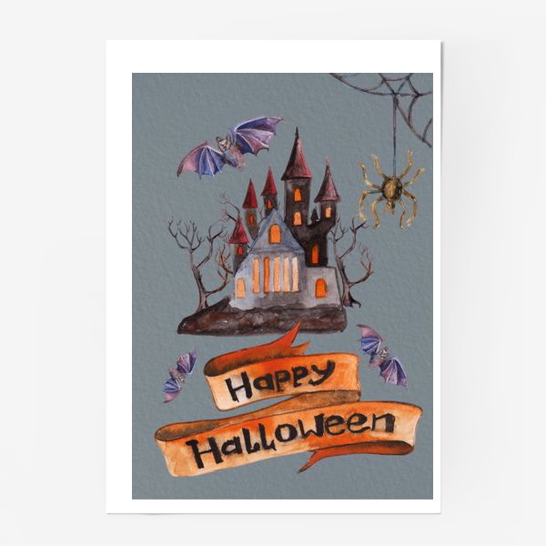 Постер «Happy Halloween. Счастливого Хелоуина. Постер-открытка символика Хелоуина»