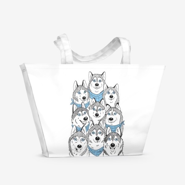 Пляжная сумка «Зима.Собаки.Веселые хаски.»
