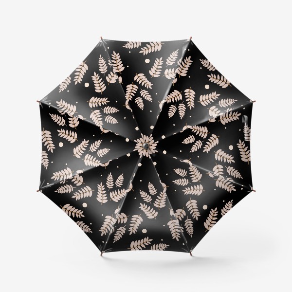 Зонт «Ботанический узор с ветками и листьями на черном фоне. Листья в пастельных тонах. Минималистичный узор.»