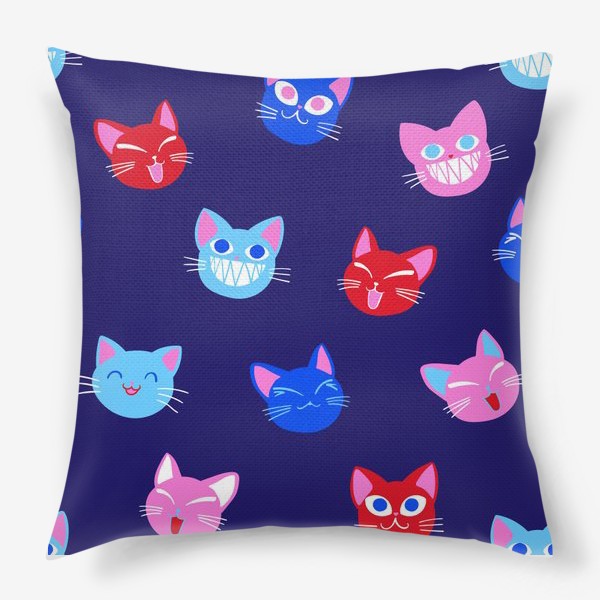 Подушка «Радостные коты, яркий паттерн»