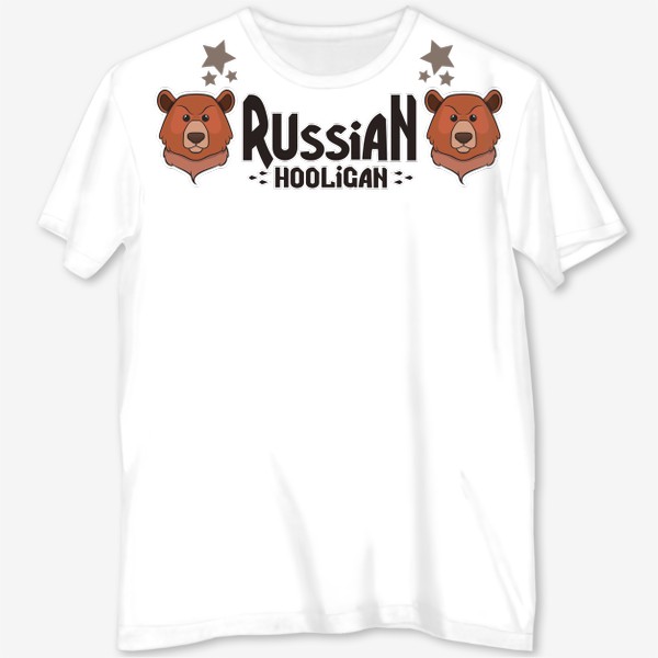 Футболка с полной запечаткой «медведи с надписью Russian Hooligan»