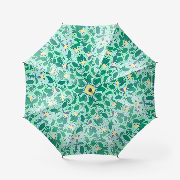 Зонт «Синички на черёмухе. На бирюзовом.»