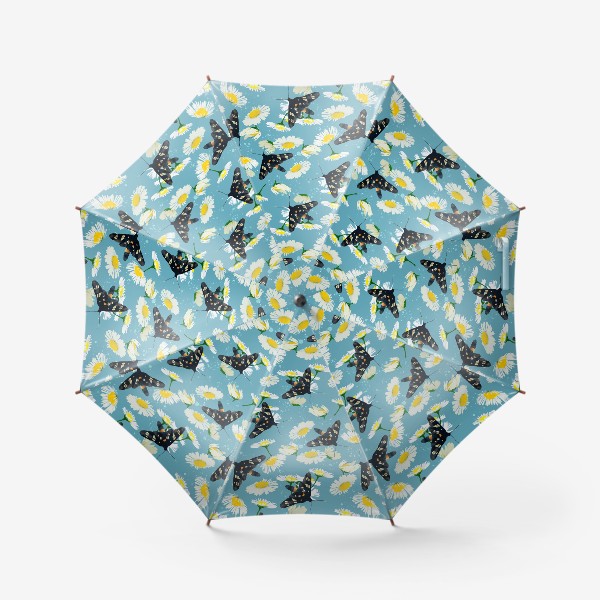 Зонт «Бабочки и ромашки на голубом фоне»