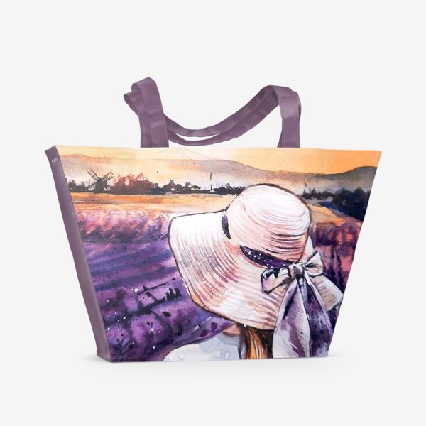 Пляжная сумка «Оранжевый закат в лавандовом поле Прованса»