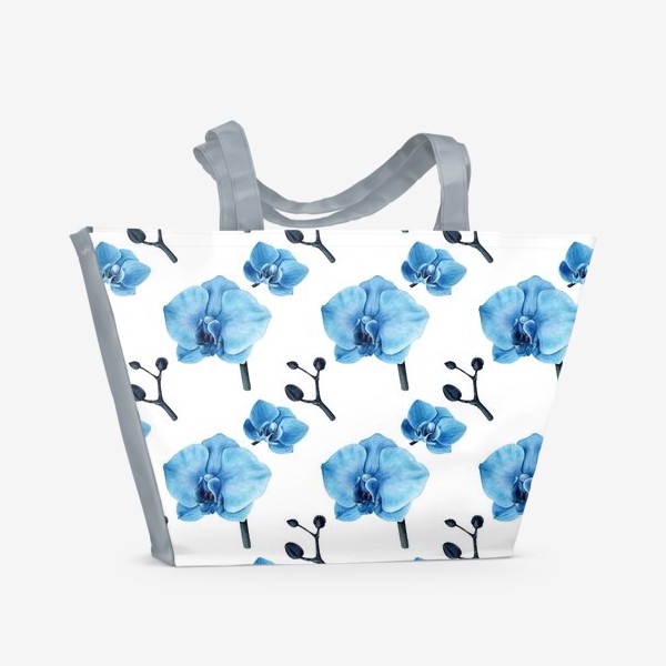 Пляжная сумка «Паттерн голубая орхидея ботаническая иллюстрация»