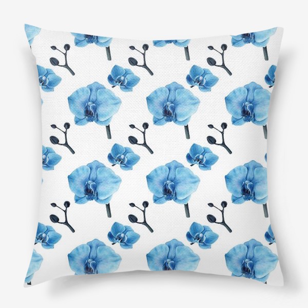 Подушка &laquo;Паттерн голубая орхидея ботаническая иллюстрация&raquo;