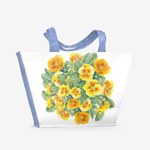 Пляжная сумка «Акварельные цветы. Примула. Первоцвет. Желтые цветы»