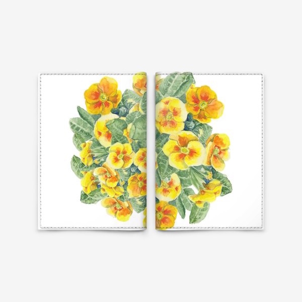 Обложка для паспорта «Акварельные цветы. Примула. Первоцвет. Желтые цветы»