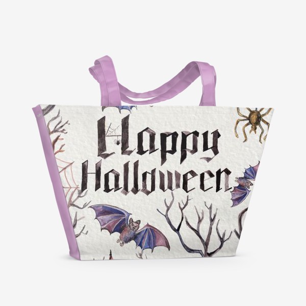 Пляжная сумка «Happy Halloween. Счастливого Хелоуина. Постер-открытка символика Хелоуина»