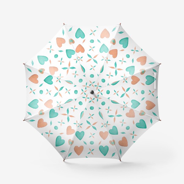 Зонт &laquo;Мятные и персиковые сердца на белом фоне Паттерн Узор листья&raquo;