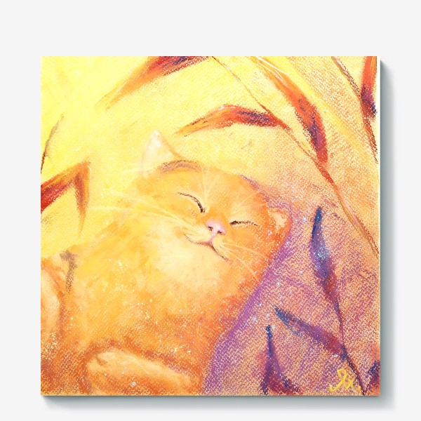 Холст &laquo;Солнечный рыжий кот Осенний принт Анималистика Осенняя трава Пастель&raquo;