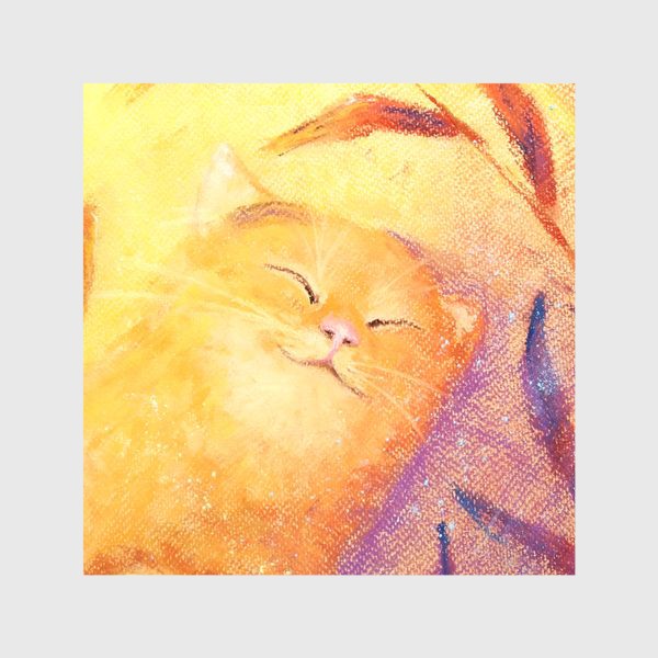Шторы «Солнечный рыжий кот Осенний принт Анималистика Осенняя трава Пастель»