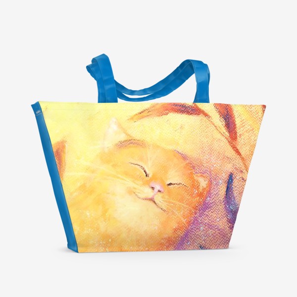 Пляжная сумка «Солнечный рыжий кот Осенний принт Анималистика Осенняя трава Пастель»