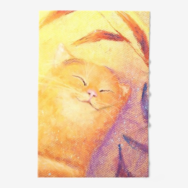 Полотенце «Солнечный рыжий кот Осенний принт Анималистика Осенняя трава Пастель»