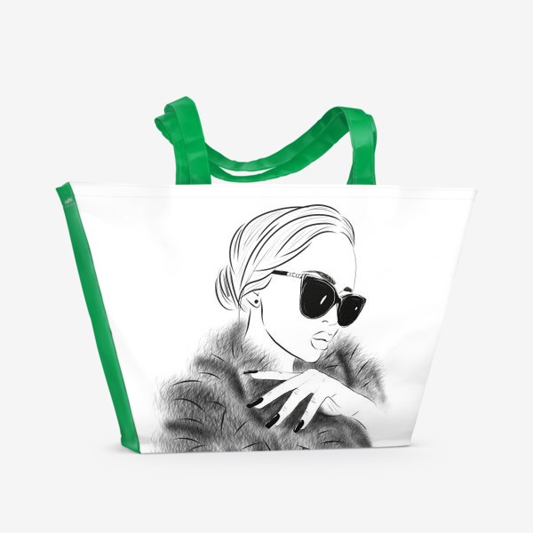 Пляжная сумка «Стильная девушка  в шубе и в очках.Fashion»