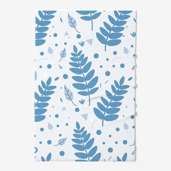 Полотенце «Листья, веточки, кружочки, треугольники. Бело-голубой ботанический узор в скандинавском стиле»