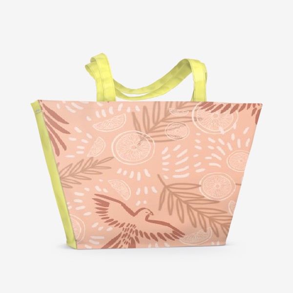 Пляжная сумка «Птицы и цитрусы на персиковом фоне»