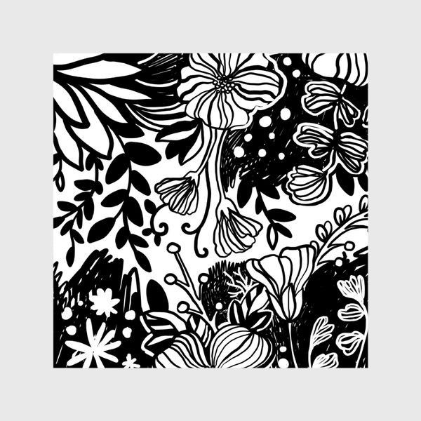 Шторы «Тропические цветы чёрные на белом 2»