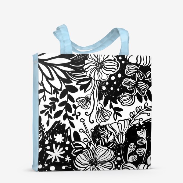 Сумка-шоппер «Тропические цветы чёрные на белом 2»