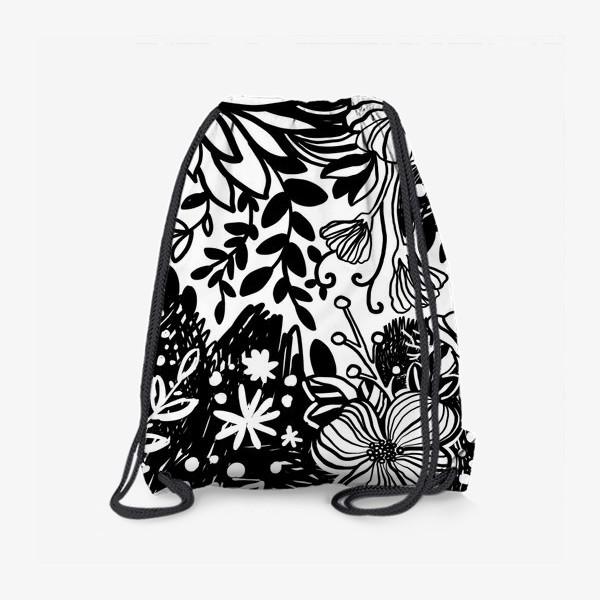Рюкзак «Тропические цветы чёрные на белом 2»
