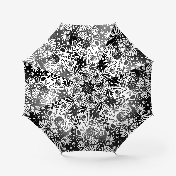 Зонт &laquo;Тропические цветы чёрные на белом 2&raquo;