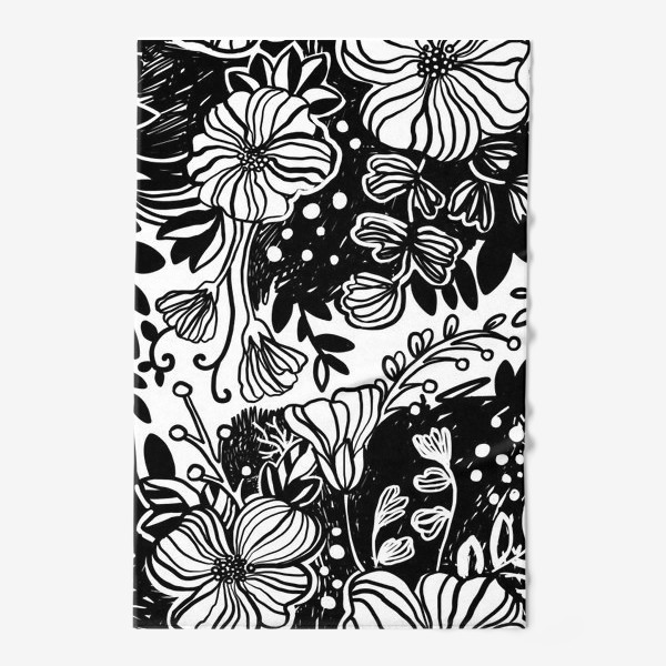 Полотенце &laquo;Тропические цветы чёрные на белом 2&raquo;