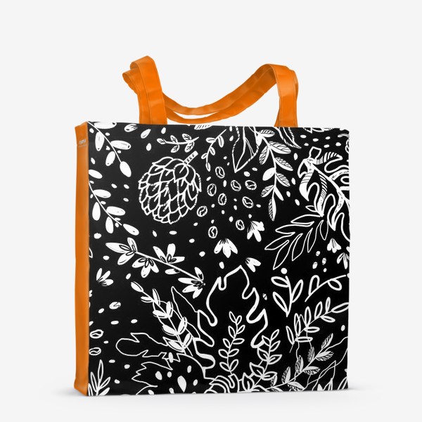 Сумка-шоппер «Тропические цветы белые на чёрном»