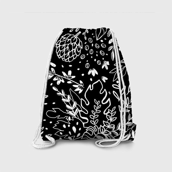 Рюкзак &laquo;Тропические цветы белые на чёрном&raquo;