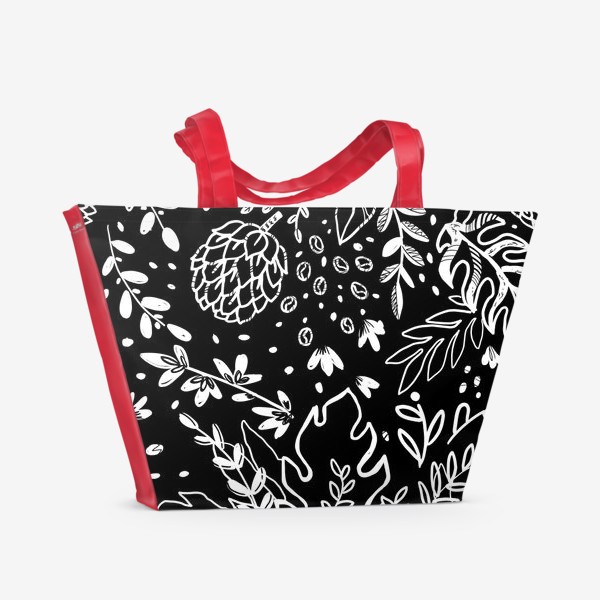Пляжная сумка «Тропические цветы белые на чёрном»