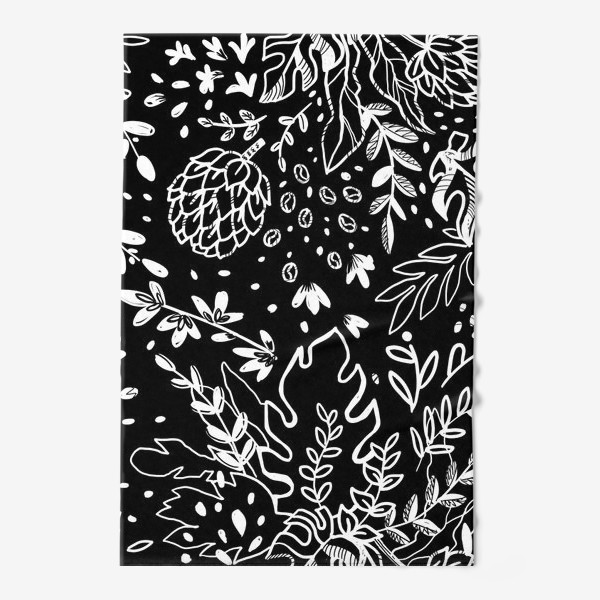 Полотенце «Тропические цветы белые на чёрном»