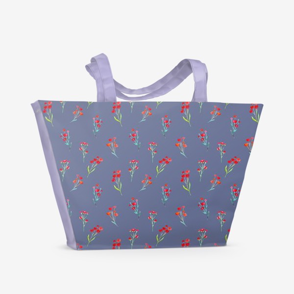 Пляжная сумка &laquo;Коралловые акварельные цветы на пыльно-синевом фоне&raquo;