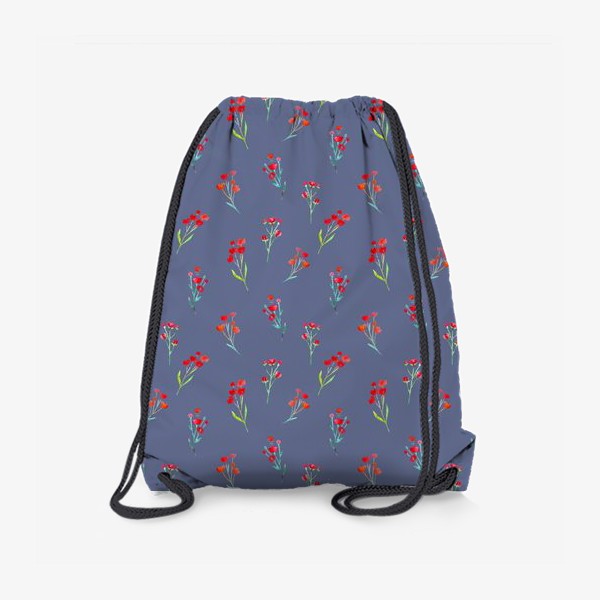Рюкзак «Коралловые акварельные цветы на пыльно-синевом фоне»