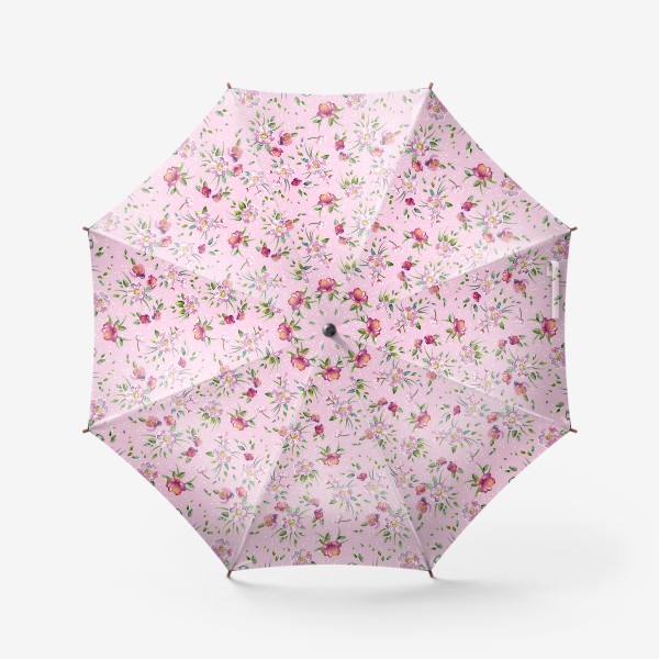 Зонт «Акварельные пионы и розы на розовом»