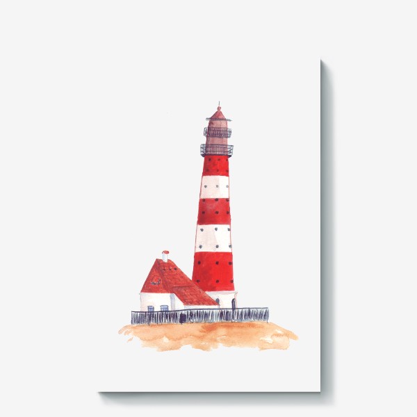 Холст &laquo;Красно-белый полосатый маяк с пристройкой домом&raquo;