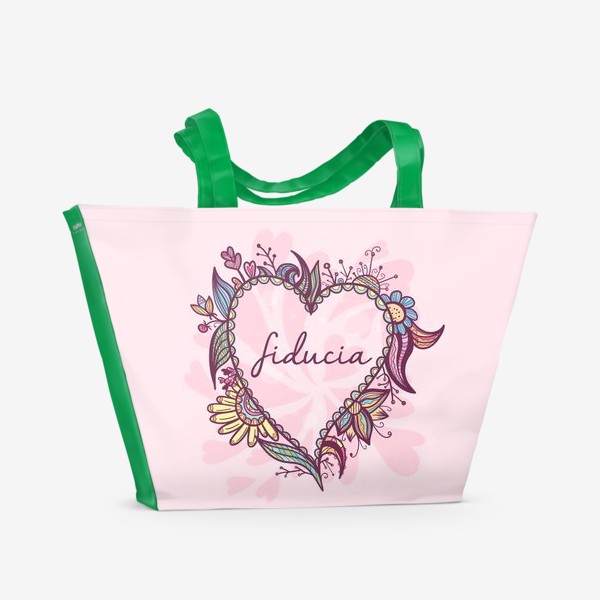Пляжная сумка «Цветочное сердце на розовом фоне»
