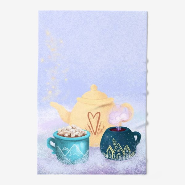 Полотенце «зимний чайник и кружечки»